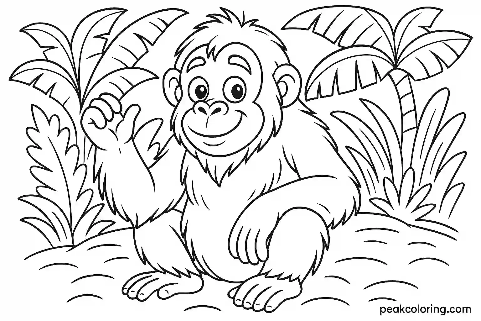 Cartoon Orangutan Coloring Page 2025**